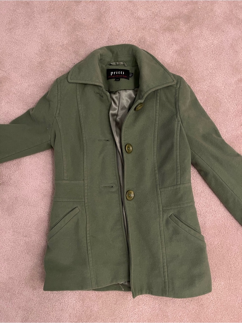 Pritti by Kristen Blake Olive Green Women's Wool and Cashmere Pea Coat